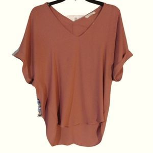 V-Neck High Low Oversized Blouse NEW Mauve Sophisticated Top by Lush NWOT